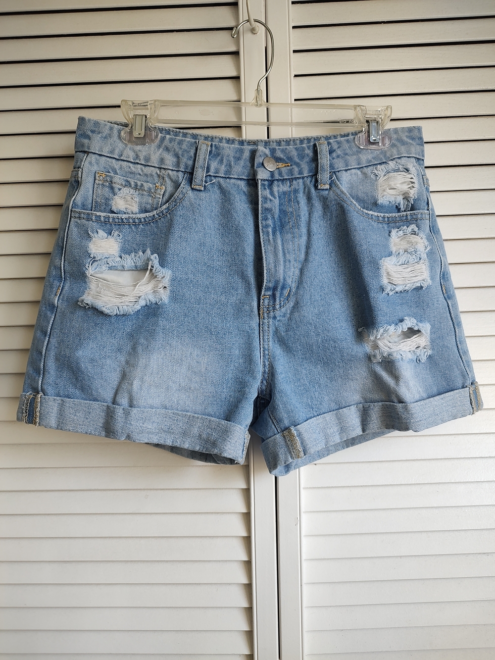 Women's Light Blue Distressed Denim Jean Shorts - Casual Summer Style